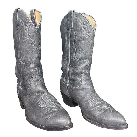 Vintage Dan Post Made in USA Grey Leather Cowboy Boots 11 D main image 10